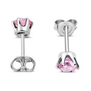 5mm Round Prong-Set Rose Pink CZ Sterling Silver Stud Earrings - e444